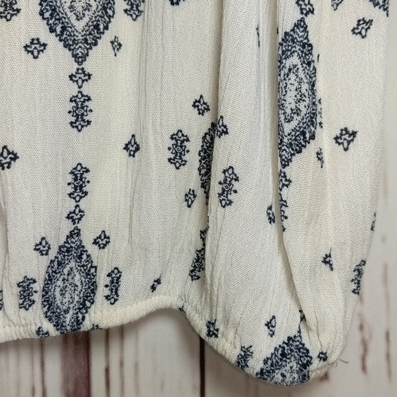 Chloe & Katie Peasant Shirt Cream Navy Cottage Hippie Sheer Boho Prairie Casual - Picture 7 of 14